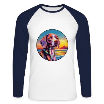Pointer Dog Breed Colorful Cartoon Watercolor - Unisex Long Sleeve Baseball T-Shirt - white/navy - Front - Nik (191cm)