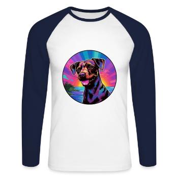Patterdale Terrier Dog Breed Colorful Cartoon Wate - Unisex Long Sleeve Baseball T-Shirt - white/navy - Front - Nik (191cm)