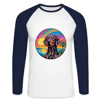 Plott Hund Hund Rasse bunte Karikatur Aquarell - Unisex Baseballshirt langarm - Weiß/Navy - Vorne - Nik (191cm)