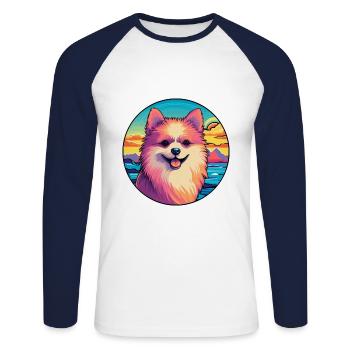 Pommersche Hunderasse buntes Karikatur-Aquarell - Unisex Baseballshirt langarm - Weiß/Navy - Vorne - Nik (191cm)