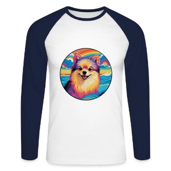 Pomeranian Spitz Hunderasse Bunte Karikatur Wasserc - Unisex Baseballshirt langarm - Weiß/Navy - Vorne - Nik (191cm)