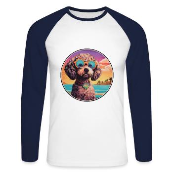 Pudel Hunderasse Bunte Karikatur Aquarell - Unisex Baseballshirt langarm - Weiß/Navy - Vorne - Nik (191cm)