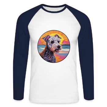 Pumi Hunderasse Buntes Karikatur-Aquarell - Unisex Baseballshirt langarm - Weiß/Navy - Vorne - Nik (191cm)