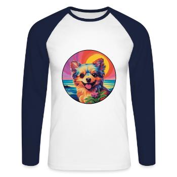 Russe Jouet Chien Race Coloré Dessin Animé Aquarelle - T-shirt baseball manches longues Homme - blanc/marine - Devant - Nik (191cm)