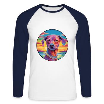 Ratonero Valenciano Race De Chien Coloré Cartoon Wat - T-shirt baseball manches longues Homme - blanc/marine - Devant - Nik (191cm)