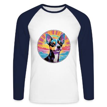 Rat Terrier chien race coloré dessin animé aquarelle - T-shirt baseball manches longues Homme - blanc/marine - Devant - Nik (191cm)