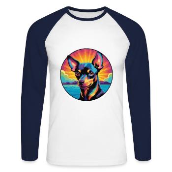 Russian Toy Terrier Dog Breed Colorful Cartoon Wat - Unisex Long Sleeve Baseball T-Shirt - white/navy - Front - Nik (191cm)