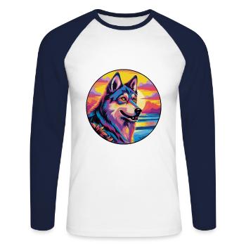 Saarloos Wolfhund Hunderasse Bunte Karikatur Wasserc - Unisex Baseballshirt langarm - Weiß/Navy - Vorne - Nik (191cm)