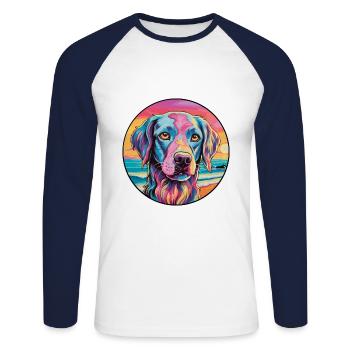 Sapsali Dog Breed Colorful Cartoon Watercolor - Unisex Long Sleeve Baseball T-Shirt - white/navy - Front - Nik (191cm)
