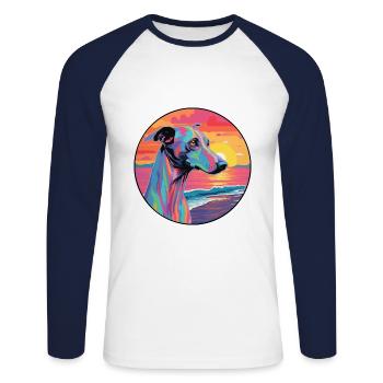Rampur Greyhound Chien Race Coloré Cartoon Waterc - T-shirt baseball manches longues Homme - blanc/marine - Devant - Nik (191cm)