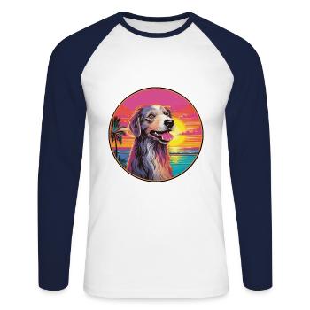Chien de chasse russe race coloré dessin animé eau - T-shirt baseball manches longues Homme - blanc/marine - Devant - Nik (191cm)