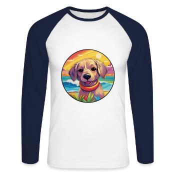 Seskar phoque chien race coloré dessin animé aquarelle - T-shirt baseball manches longues Homme - blanc/marine - Devant - Nik (191cm)