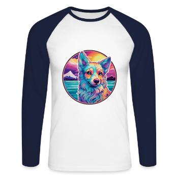Shikoku Dog Breed Colorful Cartoon Watercolor - Unisex Long Sleeve Baseball T-Shirt - white/navy - Front - Nik (191cm)