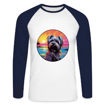 Skye Terrier Hunderasse bunte Karikatur Aquarell - Unisex Baseballshirt langarm - Weiß/Navy - Vorne - Nik (191cm)