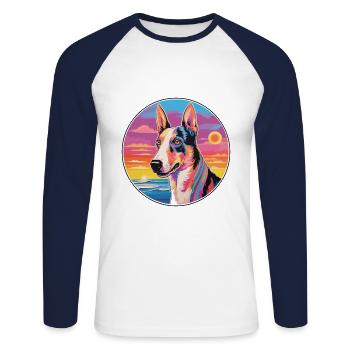 Glatter Collie Hund Rasse Bunte Karikatur Watercolo - Unisex Baseballshirt langarm - Weiß/Navy - Vorne - Nik (191cm)