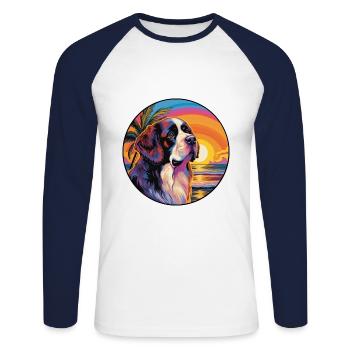 Saint Bernard chien race coloré dessin animé Watercolo - T-shirt baseball manches longues Homme - blanc/marine - Devant - Nik (191cm)