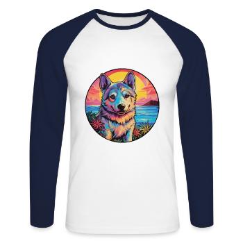 Tamaskan Dog Breed Colorful Cartoon Watercolor - Unisex Long Sleeve Baseball T-Shirt - white/navy - Front - Nik (191cm)