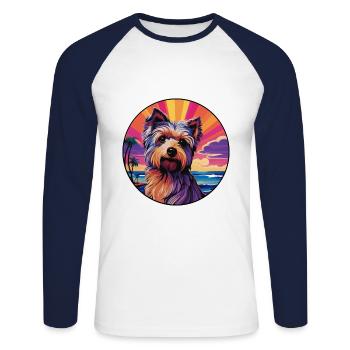Silky Terrier Race De Chien Coloré Cartoon Watercolo - T-shirt baseball manches longues Homme - blanc/marine - Devant - Nik (191cm)
