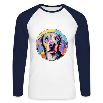 Serbe Tricolore Hound Chien Race Cartoo Coloré - T-shirt baseball manches longues Homme - blanc/marine - Devant - Nik (191cm)