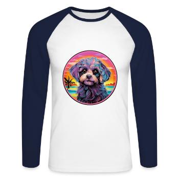 Shih Poo Hunderasse Buntes Karikatur-Aquarell - Unisex Baseballshirt langarm - Weiß/Navy - Vorne - Nik (191cm)