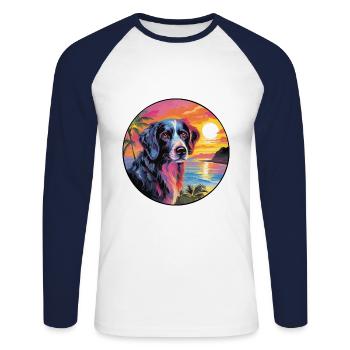 Stabyhoun chien race coloré dessin animé aquarelle - T-shirt baseball manches longues Homme - blanc/marine - Devant - Nik (191cm)
