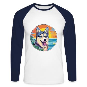 Suédois Vallhund Chien Race Coloré Cartoon Waterc - T-shirt baseball manches longues Homme - blanc/marine - Devant - Nik (191cm)