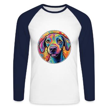 Tyroler Bracke Race De Chien Coloré Cartoon Watercol - T-shirt baseball manches longues Homme - blanc/marine - Devant - Nik (191cm)