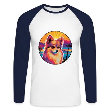 Spielzeug Deutscher Spitz Hund Rasse Bunte Karikatur Wasserc - Unisex Baseballshirt langarm - Weiß/Navy - Vorne - Nik (191cm)