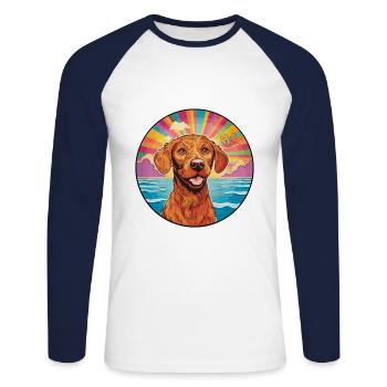 Wirehaired Vizsla Dog Breed Colorful Cartoon Water - Unisex Long Sleeve Baseball T-Shirt - white/navy - Front - Nik (191cm)