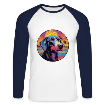 Yugoslavian Hound Dog Breed Colorful Cartoon Water - Unisex Long Sleeve Baseball T-Shirt - white/navy - Front - Nik (191cm)