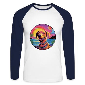 Tosa Hunderasse buntes Cartoon-Aquarell - Unisex Baseballshirt langarm - Weiß/Navy - Vorne - Nik (191cm)