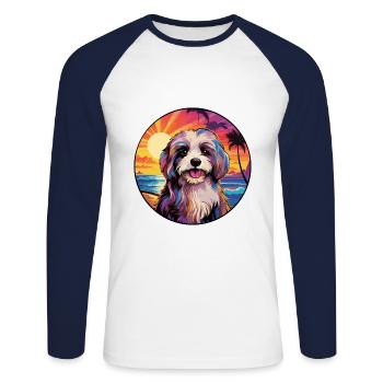 Tibetan Terrier Dog Breed Colorful Cartoon Waterco - Unisex Long Sleeve Baseball T-Shirt - white/navy - Front - Nik (191cm)