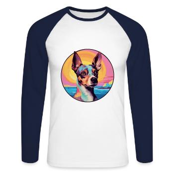 Jouet Fox Terrier Race De Chien Coloré Cartoon Waterco - T-shirt baseball manches longues Homme - blanc/marine - Devant - Nik (191cm)