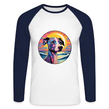 Whippet chien race coloré dessin animé aquarelle - T-shirt baseball manches longues Homme - blanc/marine - Devant - Nik (191cm)