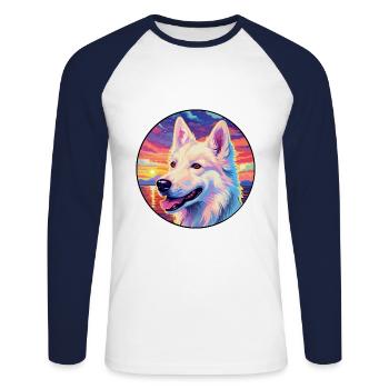 White Shepherd Dog Breed Colorful Cartoon Watercol - Unisex Long Sleeve Baseball T-Shirt - white/navy - Front - Nik (191cm)