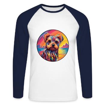 Yorkshire Terrier Dog Breed Colorful Cartoon Water - Unisex Long Sleeve Baseball T-Shirt - white/navy - Front - Nik (191cm)