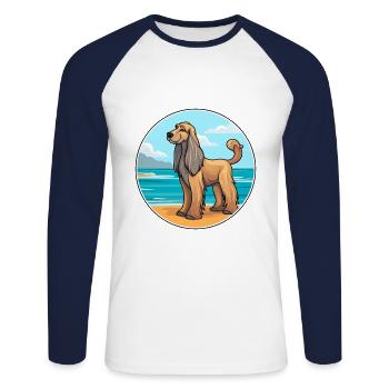 Lévrier afghan chien race Cartoon Kawaii Clipart chien - T-shirt baseball manches longues Homme - blanc/marine - Devant - Nik (191cm)