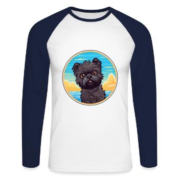 Affenpinscher chien race dessin animé Kawaii Clipart chien - T-shirt baseball manches longues Homme - blanc/marine - Devant - Nik (191cm)