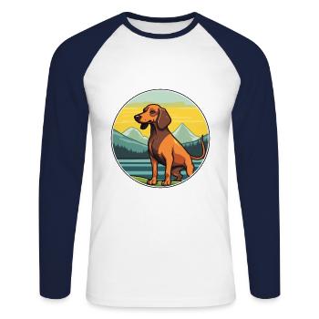 Alpine Dachsbracke Dog Breed Cartoon Kawaii Dog - Unisex Long Sleeve Baseball T-Shirt - white/navy - Front - Nik (191cm)