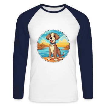 Argentino Hund Rasse Cartoon Kawaii Clipart Hund Haustier - Unisex Baseballshirt langarm - Weiß/Navy - Vorne - Nik (191cm)
