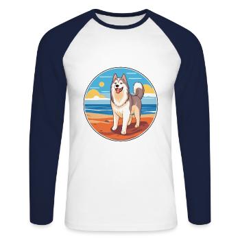 Alaskan Malamute Hund Rasse Cartoon Kawaii Clipart - Unisex Baseballshirt langarm - Weiß/Navy - Vorne - Nik (191cm)