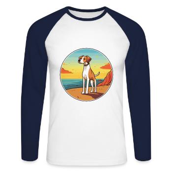 Alano Español chien race dessin animé Kawaii Clipart chien - T-shirt baseball manches longues Homme - blanc/marine - Devant - Nik (191cm)