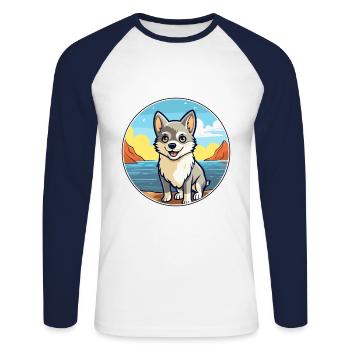 Alaska Klee Kai chien race Cartoon Kawaii Clipart - T-shirt baseball manches longues Homme - blanc/marine - Devant - Nik (191cm)