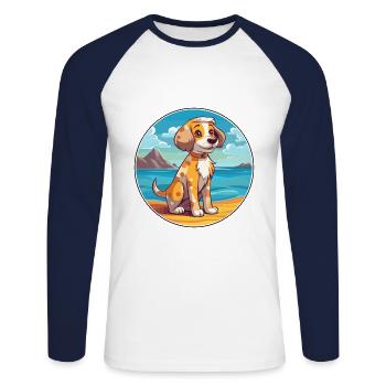 Akbash Hund Rasse Cartoon Kawaii Clipart Aquarell - Unisex Baseballshirt langarm - Weiß/Navy - Vorne - Nik (191cm)