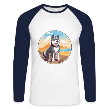 Alaskan Husky Hund Rasse Cartoon Kawaii Clipart Hund - Unisex Baseballshirt langarm - Weiß/Navy - Vorne - Nik (191cm)