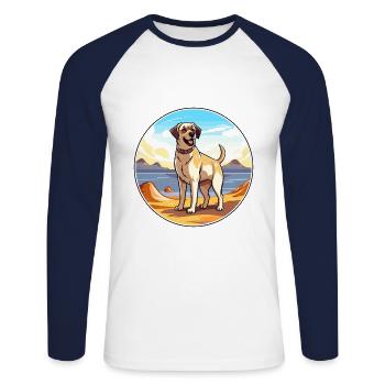 Chien de berger d’Anatolie race Cartoon Kawaii chien - T-shirt baseball manches longues Homme - blanc/marine - Devant - Nik (191cm)