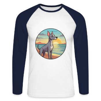 American Hairless Terrier Hunderasse Cartoon Haustier - Unisex Baseballshirt langarm - Weiß/Navy - Vorne - Nik (191cm)