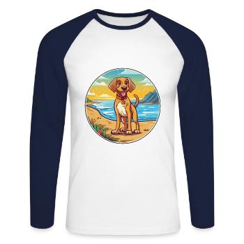 Ariegeois chien race dessin animé kawaii clipart chien animal de compagnie - T-shirt baseball manches longues Homme - blanc/marine - Devant - Nik (191cm)