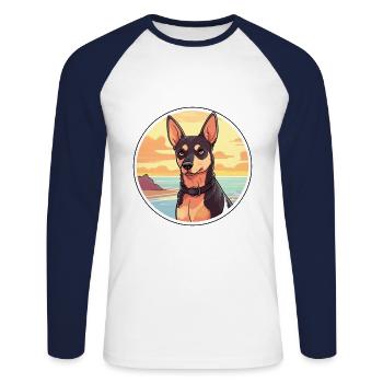 Australian Kelpie Dog Breed Cartoon Kawaii Clipart - Unisex Long Sleeve Baseball T-Shirt - white/navy - Front - Nik (191cm)
