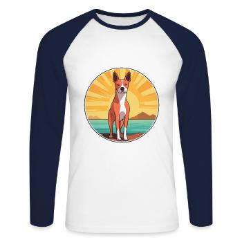 Basenji Dog Breed Cartoon Kawaii Clipart Dog Pet - Unisex Long Sleeve Baseball T-Shirt - white/navy - Front - Nik (191cm)